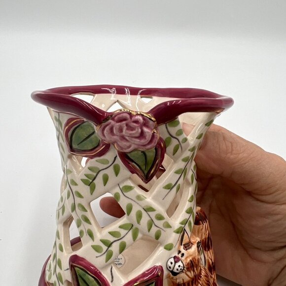 Blue Sky Clayworks Heather Goldminc Cat Rise Flowers 2004 Tealite - Picture 4 of 11